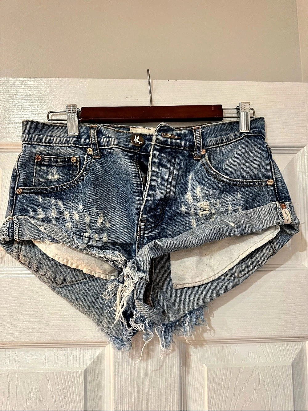 ONE Bandits distressed denim shorts Distressed Denim Jean Shorts in Blue